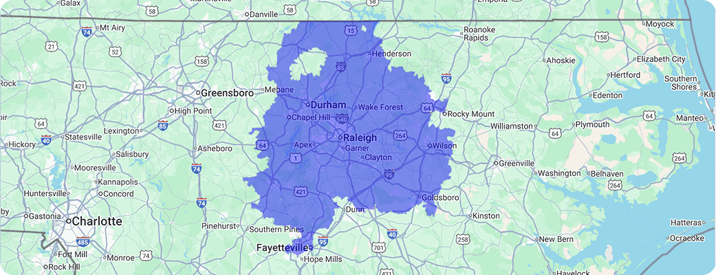 Hawx Raleigh service area map