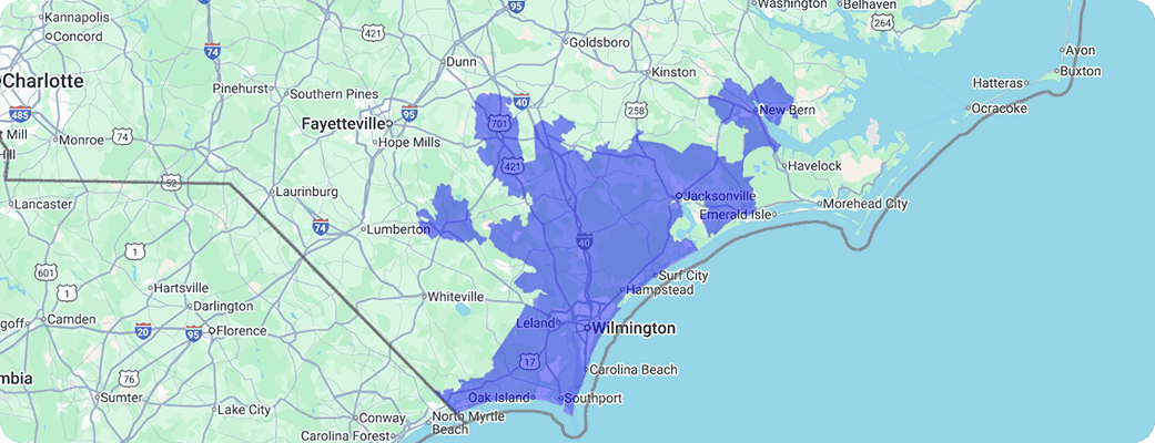 Hawx Wilmington service area map
