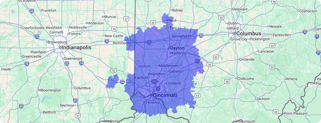 Hawx Cincinnati service area map