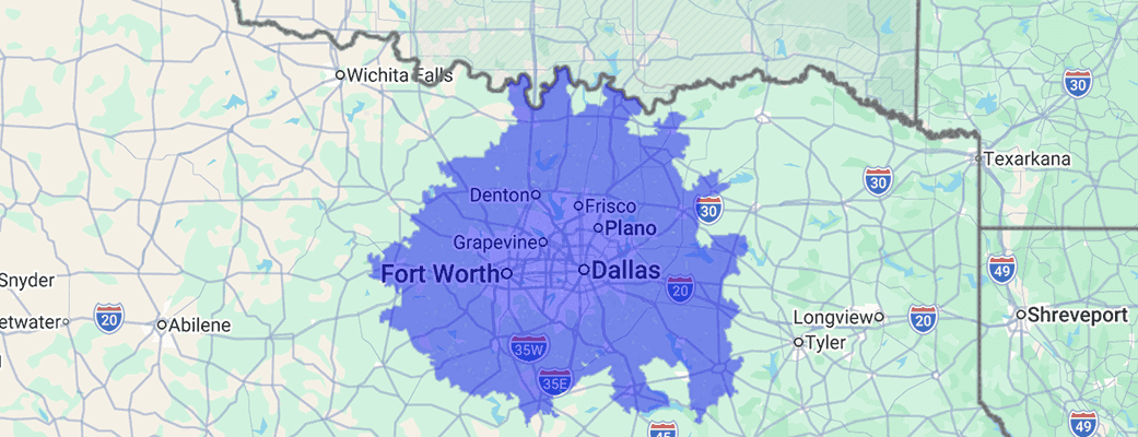 Hawx Dallas - Fort Worth service area map